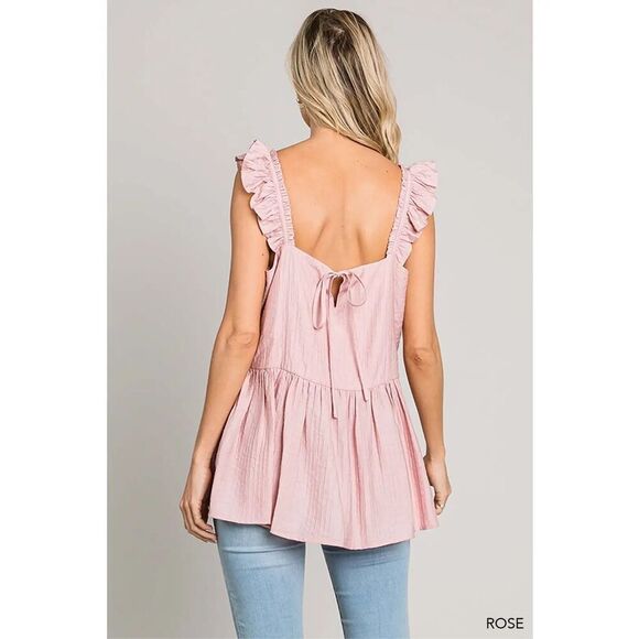 Cotton Bleu Pink Square Neck Ruffled Tank - Picture 6 of 7